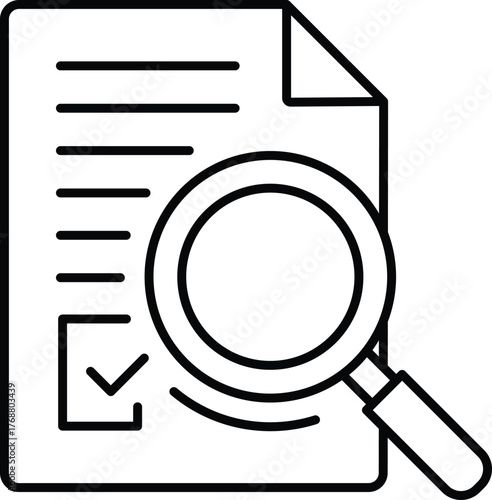 (Editable Stroke) Magnifying glass on Document Perfectly Accurate, Primium Quality Line Art Icon Design Adobe Illustrator Artwork.