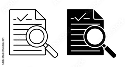 (Editable) pack Document Review and Analysis Line Art and Silhouette Icon Magnifying glass on Document Perfectly Accurate, Primium Quality Design Adobe Illustrator Artwork Comprehensive Overview.
