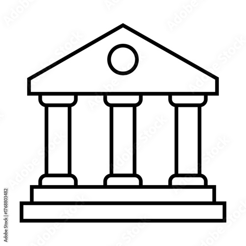 (editable stroke) Architectural Icon of a Classical Building with Prominent Columns and Pediment Detailing, Embodiment of Heritage and Institutional Significance