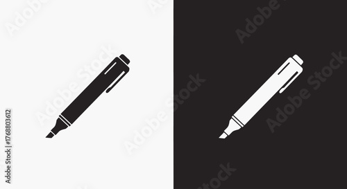 A simple, flat icon of a highlighter marker pen, shown in both black on white and white on black versions.