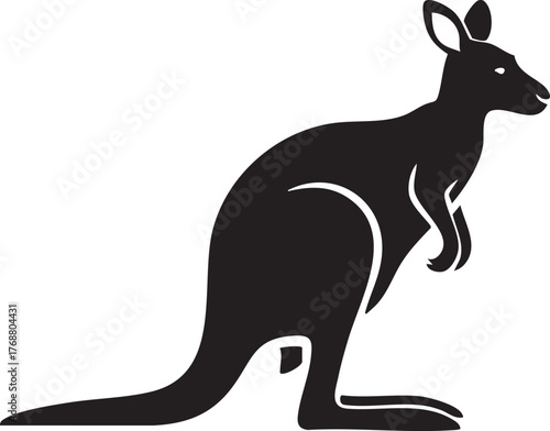 Simple black silhouette of a standing Australian kangaroo, a vector animal icon illustration isolated on a white background for design