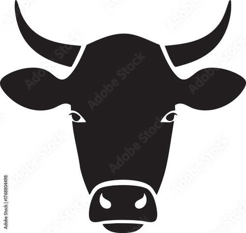 Silhouette of a Cow's Head with Horns, a Vector Illustration for Livestock Farming