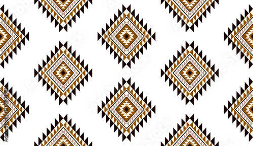 Seamless geometric ethnic pattern inspired by Native American tribal fabric. Traditional Aztec and Navajo style carpet and tile vector design on navy blue background. Perfect for textile, wrapping,