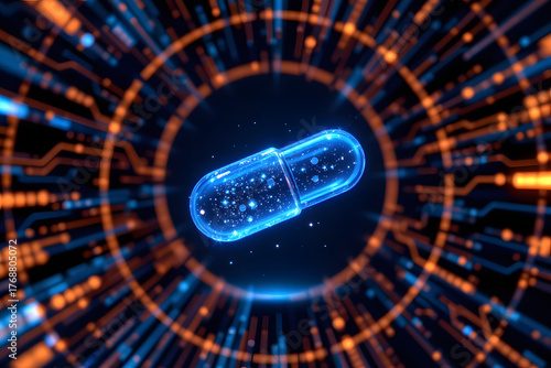 Futuristic Blue Capsule Cosmic Digital Space