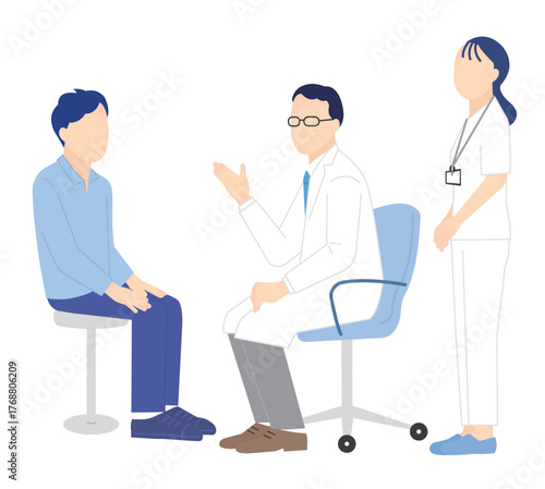 患者を診察する医者と看護師のシンプルイラスト素材
