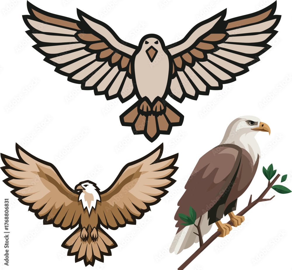 Obraz premium Eagles clipart flying high with wide wings over natural mountain scenery
