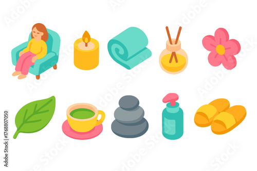 Spa and relaxation icon set. flat style for wellness and self-care concepts.
