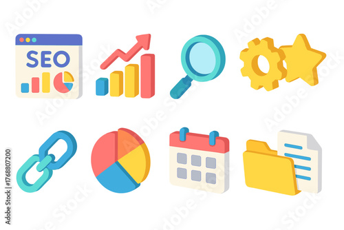 Seo, marketing 3d icon set. business, analytics, growth, strategy icons collection