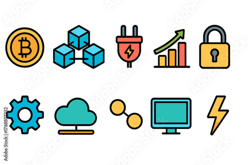 Cryptocurrency, blockchain line icon set. crypto and technology line icons collection