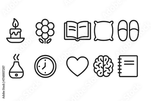 Relaxation and mindfulness outline icon set. wellness, spa, meditation outline icons
