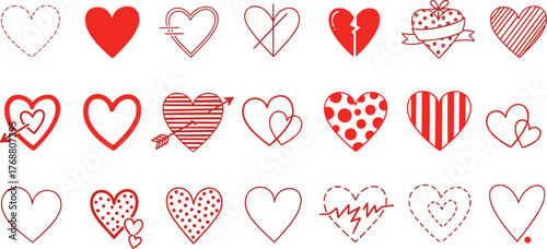 Collection of Various Red Heart Icon Graphics for Valentines Day