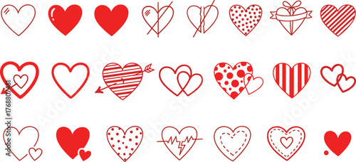 Collection of Red Heart Icons Various Styles for Valentine's Day and Romantic Designs