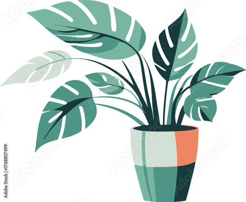 Monstera plant in a pot tropical houseplant illustration isolated on transparent background