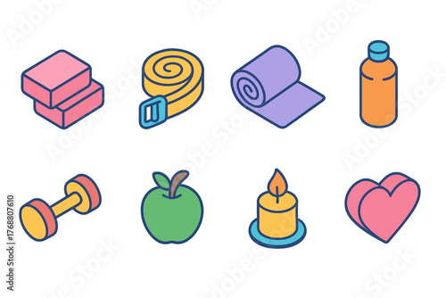 Fitness and wellness icon set. flat style for healthy living and exercise themes
