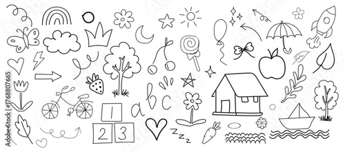 hand drawn Doodle Art Collection: A collection of various playful doodles and hand-drawn elements, perfect for adding a touch of creativity and fun to any project.