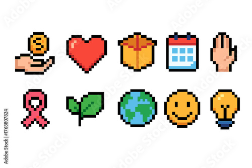 Colorful emoji pixel icon set. cartoon, retro emoticons in pixel art style collection.