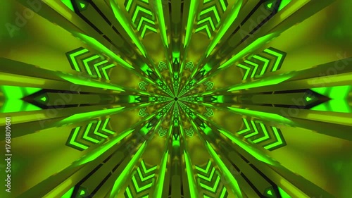 Vivid green tunnel visual loop with arrows creating depth and motion for immersive screensaver experience
