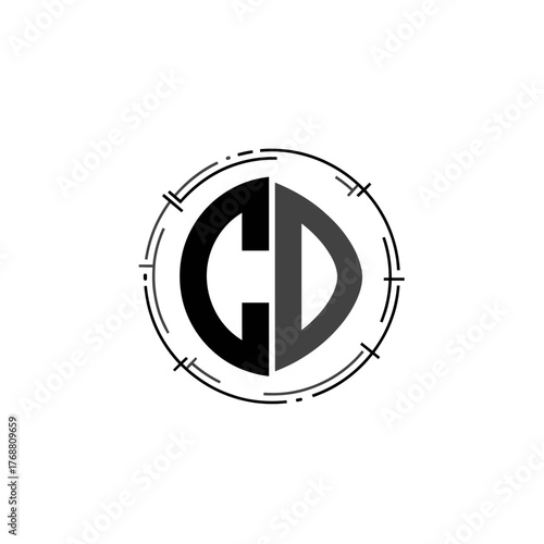 Circular emblem design showcasing "C" and "D" initials, enclosed within a double ring, with cross-like accents