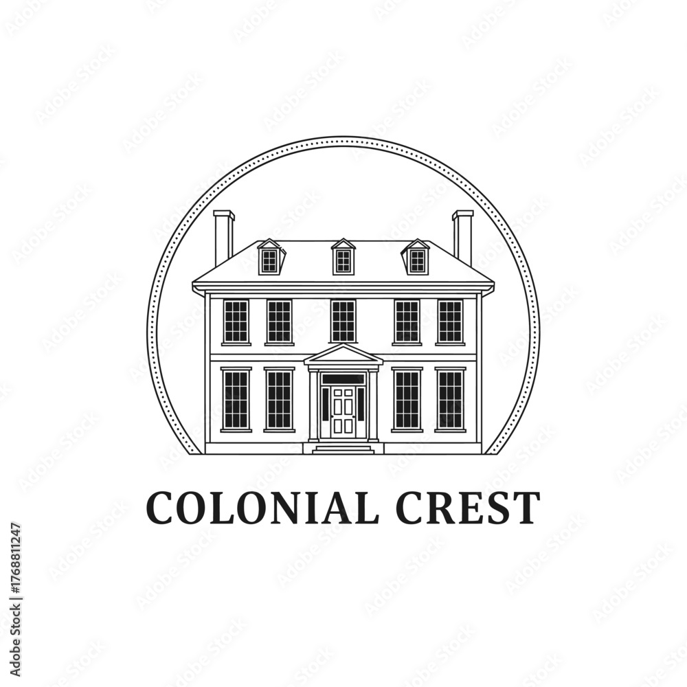 Fototapeta premium An emblem, house depiction within a dotted circle, with the name displayed at bottom