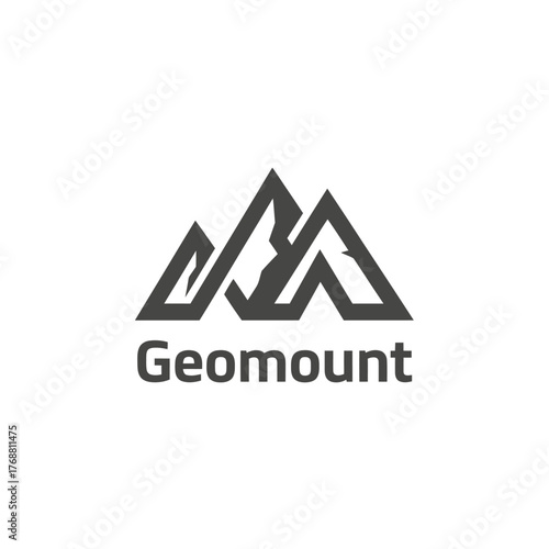 Gray stylized logo featuring mountain peaks and a text label below, on a plain white background