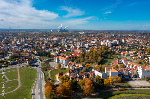 Obrenovac - Aerial view of Serbian city and Sava river