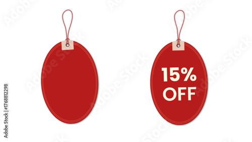 Red price tag mockup commonly used for sales, discounts, or promotional labels, isolated on a white background.