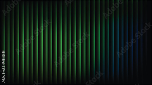 Abstract vertical stripes of green and blue light with dark background