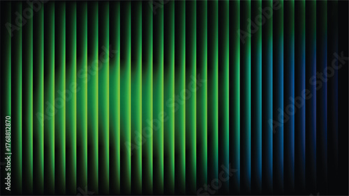 Abstract vertical stripes of vibrant green and blue light with subtle glow