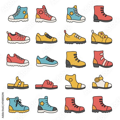 Cartoon Shoes Collection Playful Footwear Illustration