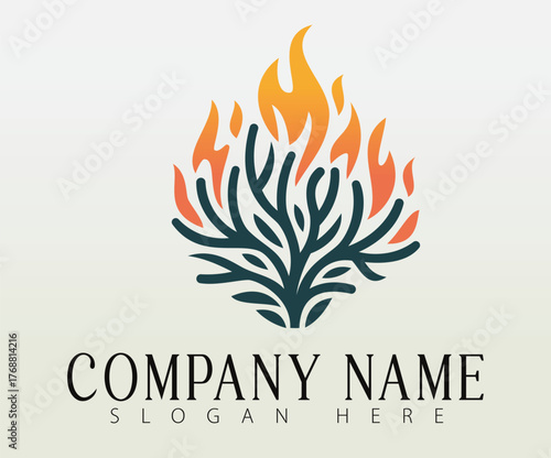 A minimalist logo interpretation of the biblical burning bush.