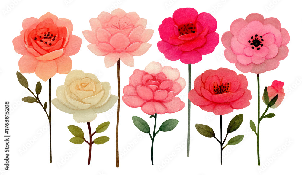 Obraz premium Beautiful Watercolor Flower Collection on Transparent Background for Design Projects