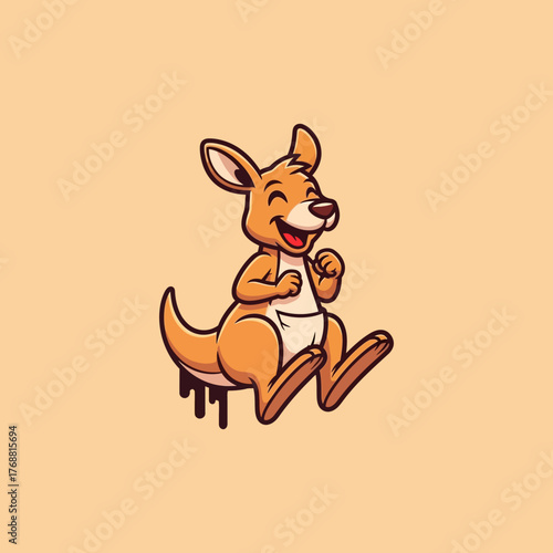 Joyful Kangaroo Cartoon Mascot Illustration with Energetic Pose