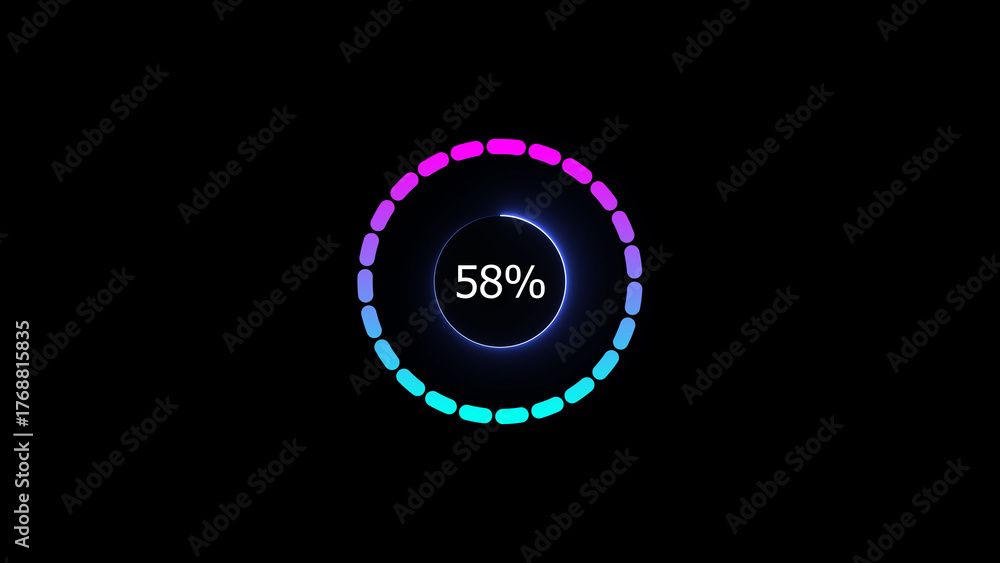 Fototapeta premium 58% loading bar icon illustration. a modern neon red color neon loading illustration. on a black background. and creating a stunning 4k illustration.