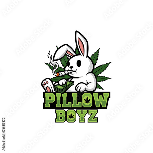 Unique Rabbit Mascot with Cannabis and the Words Pillow Boyz A Relaxing Theme