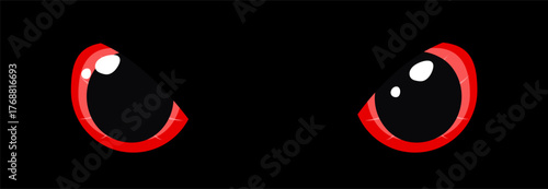 Red pair of glowing eyes dark background fantasy magic cartoon animal reptile feline mammal monster demon dragon shiny pupil vector illustration