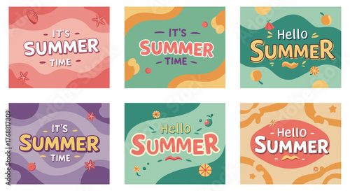 vibrant summer time vector graphics with playful fruit elements for seasonal greeting cards and social media promotions inviting warmth and sunshine