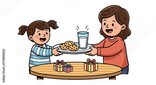 Mother and Daughter Sharing Cookies and Milk A Sweet Moment of Giving and Togetherness