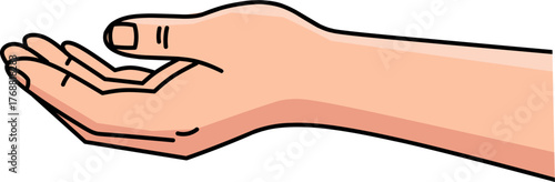Illustration of a human hand, palm facing upwards, fingers slightly curved, showing the skin tone and outline.