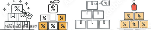 Grouped boxes with percentage tag vector icon symbolizing product discount and organized retail concept design