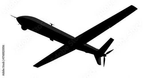 Dramatic silhouette of a modern drone against white background showcases innovation in aerial technology and remote sensing applications, perfect for tech enthusiasts