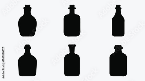 Collection of Black Bottle Silhouettes on a White Background Design Element
