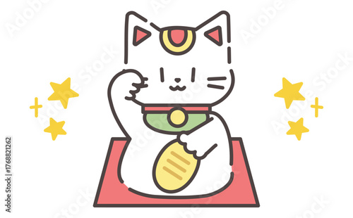 金運を招く右手の招き猫イラスト Lucky Maneki Neko with Coin