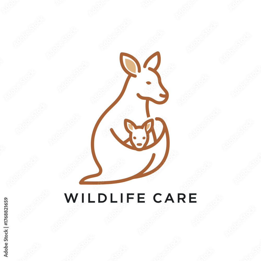 Fototapeta premium Stylized illustration of a kangaroo with a joey in its pouch. Text 