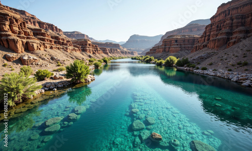 A Lifeline in the Wasteland: A Crystal-Clear River Flowing Through a Desert