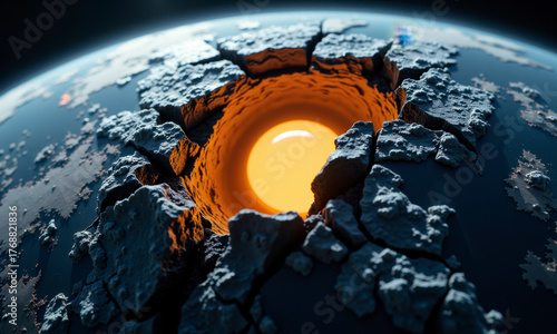 The Golden Core of the Earth: A Cracked Planet with a Glowing, Golden Yolk