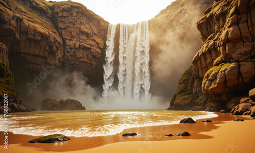 A Cascade of Golden Time: A Majestic Waterfall of Fine, Flowing Sand