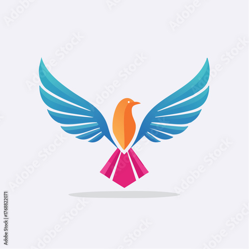 Abstract Geometric Bird Logo with Colorful Design Elements.
