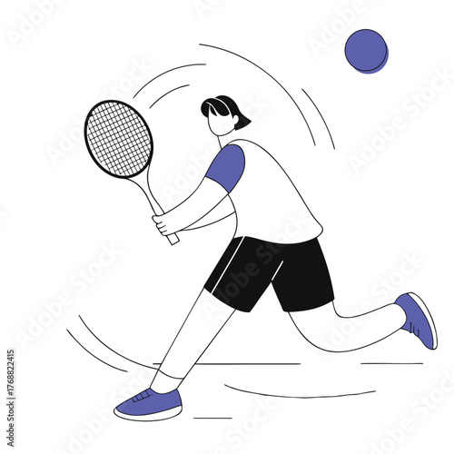 Amateur tennis player executing a forehand swing on a court