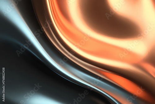 Sleek silver and copper metallic waves flow. Use for tech, luxury, or modern backgrounds.