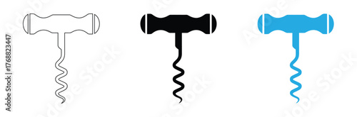 corkscrew icons symbol vector design black white colors flat illustrations collections sets,Elegant trio of corkscrews for wine lovers collection,editable stroke,